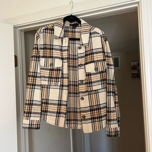 Sanctuary Beige and Black Plaid Shirt Jacket